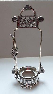 Victorian Pickle Castor, Aqua Enameled Glass Jar, c. 1890