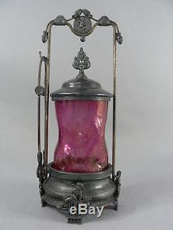 Victorian Pickle Castor Cranberry Art Glass Quadruple Silver Plate Middletown Co