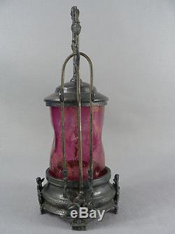 Victorian Pickle Castor Cranberry Art Glass Quadruple Silver Plate Middletown Co