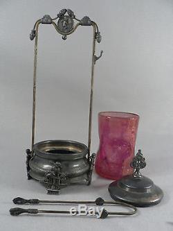 Victorian Pickle Castor Cranberry Art Glass Quadruple Silver Plate Middletown Co