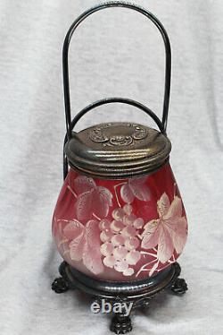 Victorian Pickle Castor Quad Plate Cranberry Art Glass Hand Painted Barbour Bros