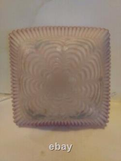 Victorian Pink Art Glass Hand Painted Centerpiece Square Bowl