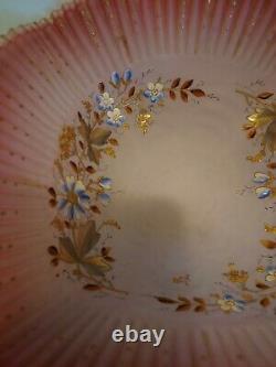 Victorian Pink Art Glass Hand Painted Centerpiece Square Bowl