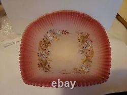 Victorian Pink Art Glass Hand Painted Centerpiece Square Bowl