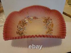 Victorian Pink Art Glass Hand Painted Centerpiece Square Bowl