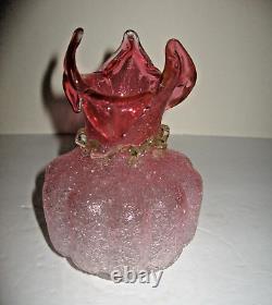 Victorian Pink Art Glass Stretch Vase Hand Blown Glows 5.5 Tall