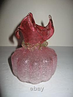 Victorian Pink Art Glass Stretch Vase Hand Blown Glows 5.5 Tall