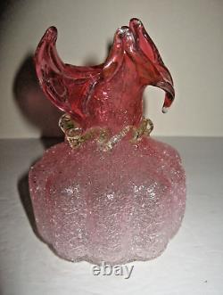 Victorian Pink Art Glass Stretch Vase Hand Blown Glows 5.5 Tall