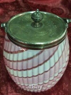 Victorian Pink Art Glass Swirl Biscuit Barrel