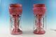 Victorian Pink Cased Enameled Mantle Lusters 14-1/2 Tall Beautiful Long Prisms