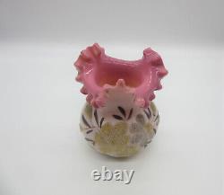 Victorian Pink Crimped Crest Stevens & Williams Hand Painted Small Glass Vase