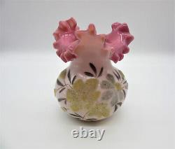 Victorian Pink Crimped Crest Stevens & Williams Hand Painted Small Glass Vase