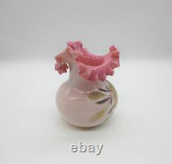Victorian Pink Crimped Crest Stevens & Williams Hand Painted Small Glass Vase