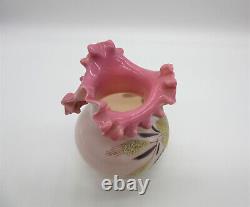 Victorian Pink Crimped Crest Stevens & Williams Hand Painted Small Glass Vase