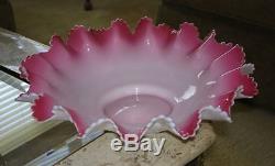 Victorian Pink Overlay Brides Basket Bowl with Scalloped Edge