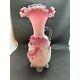 Victorian Pink White Cased Art Glass Vase Applied Acorns Stevens Williams Webb