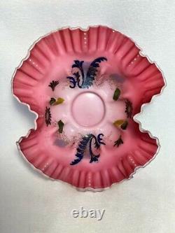 Victorian Pink & White Satin Art Glass Brides Basket-Meriden Silver Plate