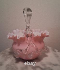 Victorian Pink with White Interior Art Glass Handled Basket