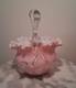 Victorian Pink With White Interior Art Glass Handled Basket