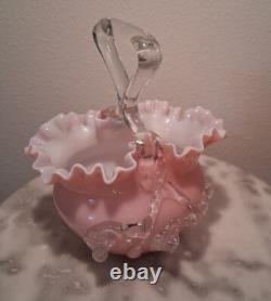 Victorian Pink with White Interior Art Glass Handled Basket