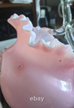 Victorian Pink with White Interior Art Glass Handled Basket