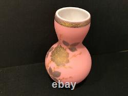 Victorian Poschinger Bohemian Moser CASED PINK GLASS VASE with Gilted GOLD FLOWERS