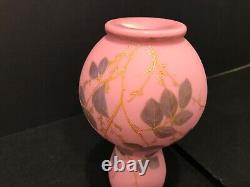 Victorian Poschinger Bohemian Moser CASED PINK GLASS VASE with Gilted GOLD FLOWERS