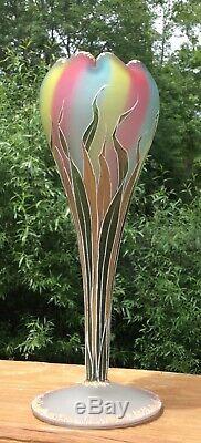 Victorian Rainbow Satin Art Glass Flower Form Vase