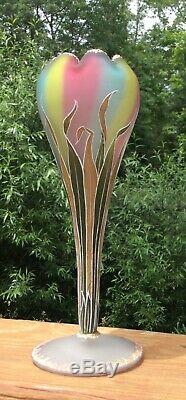 Victorian Rainbow Satin Art Glass Flower Form Vase