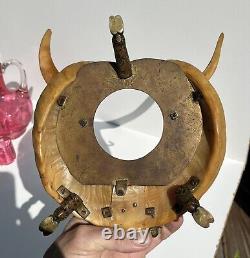 Victorian Ram Horns & Bronze Cranberry Art Glass Cordial Decanter Hunting Cabin