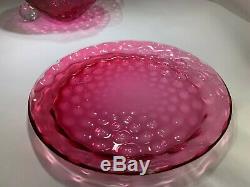Victorian Rare Cranberry Hand Blown Dimple Indent Large Covered Cheese Dish