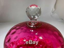 Victorian Rare Cranberry Hand Blown Dimple Indent Large Covered Cheese Dish