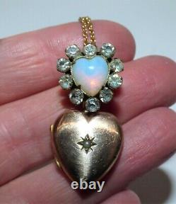 Victorian Rg Rose Gold Puffy Heart Locket Opaline Paste Double Heart Necklace