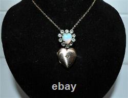 Victorian Rg Rose Gold Puffy Heart Locket Opaline Paste Double Heart Necklace