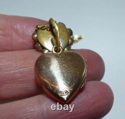 Victorian Rg Rose Gold Puffy Heart Locket Opaline Paste Double Heart Necklace