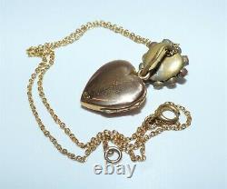 Victorian Rg Rose Gold Puffy Heart Locket Opaline Paste Double Heart Necklace