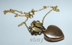 Victorian Rg Rose Gold Puffy Heart Locket Opaline Paste Double Heart Necklace