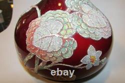 Victorian Rich Burgundy Cased Glass with Coralene Flowers & Dragonfly