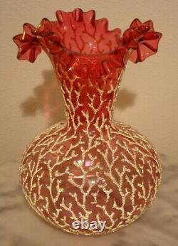 Victorian Rubina Art Glass Vase with applied Coralene Stunning