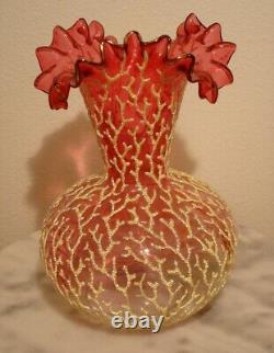 Victorian Rubina Art Glass Vase with applied Coralene Stunning