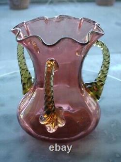 Victorian Ruby Gilded Three Handled Art Glass Loving Cup