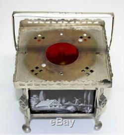 Victorian Ruby Red Mary Gregory Tea Warmer Lamp