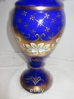 Victorian Ruffle Rim Vase ART NOUVEAU Kobalt Blue white Overlay enameld