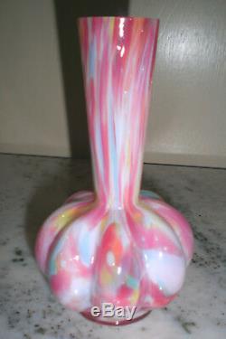 Victorian SPLATTER RAINBOW CASED GLASS VASE / Czechoslovakia / 6.5