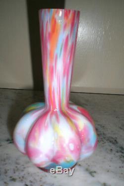 Victorian SPLATTER RAINBOW CASED GLASS VASE / Czechoslovakia / 6.5