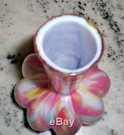 Victorian SPLATTER RAINBOW CASED GLASS VASE / Czechoslovakia / 6.5