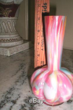 Victorian SPLATTER RAINBOW CASED GLASS VASE / Czechoslovakia / 6.5