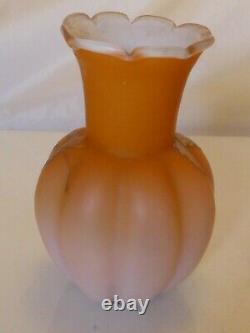 Victorian Satin Fading Peach Colour Glass Vase With Hand Gilded Decoration