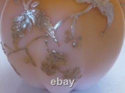 Victorian Satin Fading Peach Colour Glass Vase With Hand Gilded Decoration