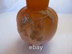 Victorian Satin Fading Peach Colour Glass Vase With Hand Gilded Decoration